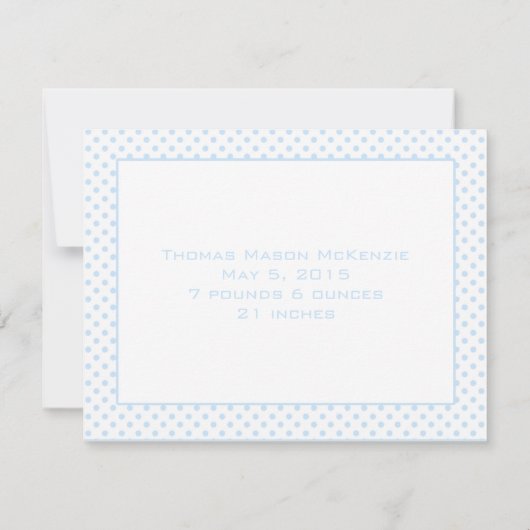 男の赤ちゃんブルードットベビー写真発表 案内状 (裏面)