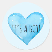 男の赤ちゃんブルーハート誕生発表 ラウンドシール (正面)