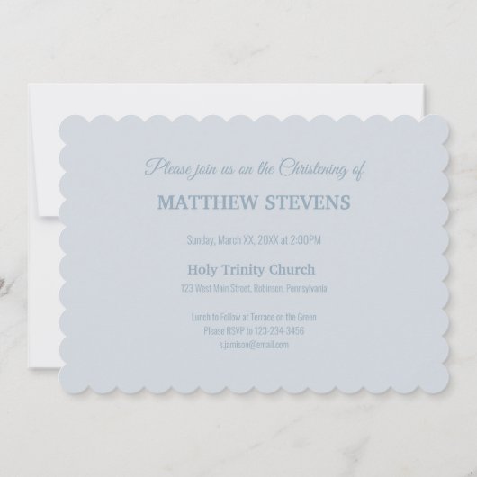 男の赤ちゃんブルーバプテスマ招待状ケーキテディベア 招待状 (裏面)