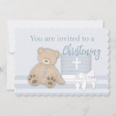 男の赤ちゃんブルーバプテスマ招待状ケーキテディベア 招待状 (正面)