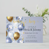 男の赤ちゃんブルーバルーン赤ちゃんシャワー 箔招待状 (立ち正面)