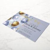 男の赤ちゃんブルーバルーン赤ちゃんシャワー 箔招待状 (回転した状態)