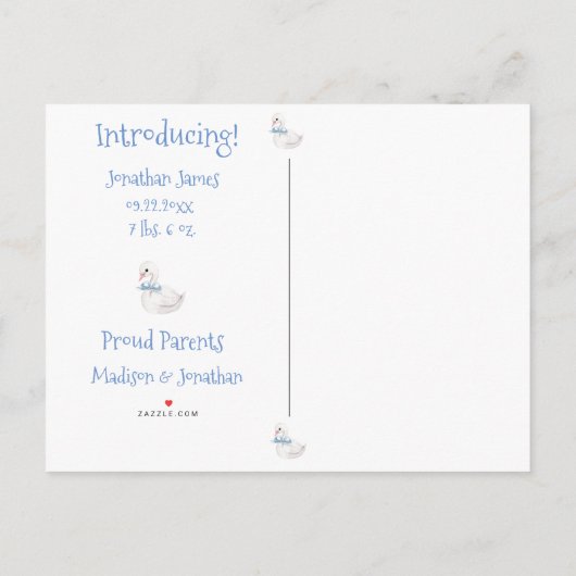 男の赤ちゃんブルーフォトタイポグラフィ名誕生統計 案内ポストカード (裏面)