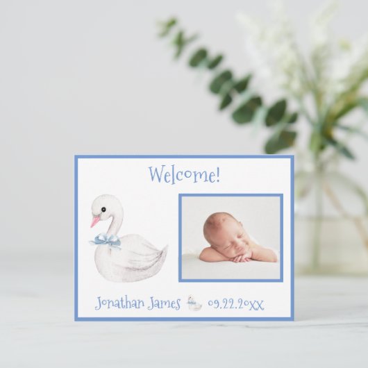 男の赤ちゃんブルーフォトタイポグラフィ名誕生統計 案内ポストカード (スタンド正面)