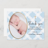 男の赤ちゃんブルーフォトバプテスマありがとう ポストカード (正面/裏面)