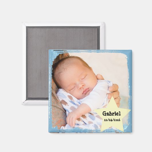 男の赤ちゃんブルーフォトマグネット マグネット (正面/裏面)