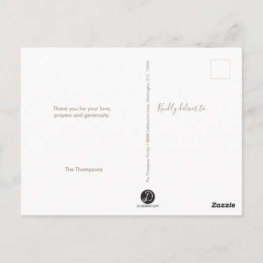 男の赤ちゃんブルーフォト《キリスト教》洗礼式や命名式と誕生日 ポストカード (裏面)