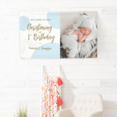 男の赤ちゃんブルーフォト《キリスト教》洗礼式や命名式と誕生日 横断幕 (インサイチュ)