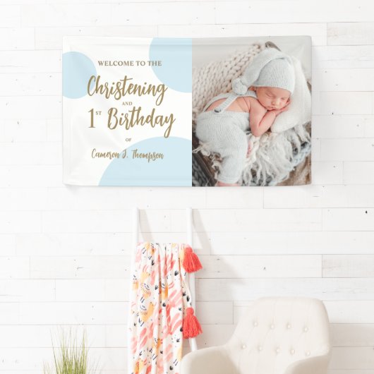 男の赤ちゃんブルーフォト《キリスト教》洗礼式や命名式と誕生日 横断幕 (インサイチュ)