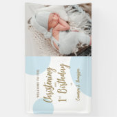 男の赤ちゃんブルーフォト《キリスト教》洗礼式や命名式と誕生日 横断幕 (縦)