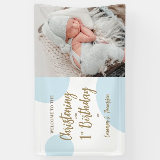 男の赤ちゃんブルーフォト《キリスト教》洗礼式や命名式と誕生日 横断幕 (縦)
