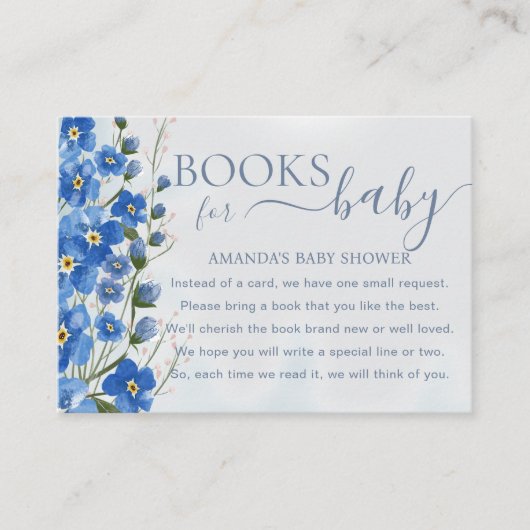 男の赤ちゃんブルーフローラシャワー用ブック エンクロージャーカード (正面)