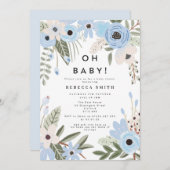 男の赤ちゃんブルーフローラベビーシャワー招待状 招待状 (正面/裏面)