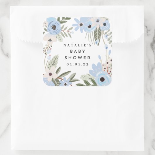 男の赤ちゃんブルーフローラ大型ベビーシャワーシール スクエアシール (バッグ)