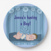 男の赤ちゃんブルーベビーシャワーパーティー紙プレート ペーパープレート (正面)