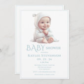 男の赤ちゃんブルーベビーシャワー招待状 招待状 (正面/裏面)