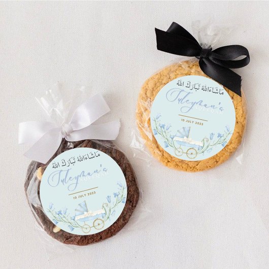 男の赤ちゃんブルーベルフラワーズアクエーカーフェイスステッカー ラウンドシール