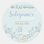 男の赤ちゃんブルーベルフラワーズアクエーカーフェイスステッカー ラウンドシール (正面)