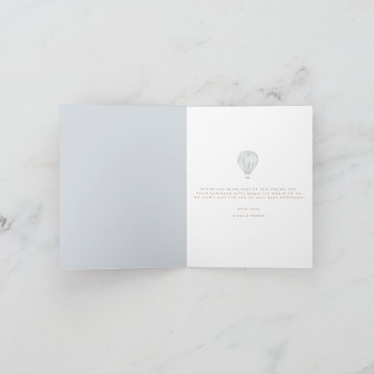 男の赤ちゃんブルーホットエアバルーン サンキューカード (内部)