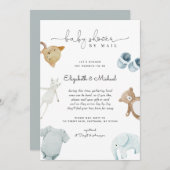 男の赤ちゃんブルーボーホウォーターカラーベビーシャワーバイメール 招待状 (正面/裏面)