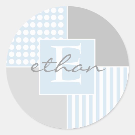 男の赤ちゃんブルーモダンステッカー ラウンドシール (正面)