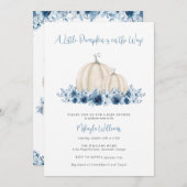 男の赤ちゃんブルーリトルカボチャの赤ちゃんシャワー用の本 招待状 (正面/裏面)