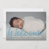男の赤ちゃんブルーワンフォトウェルカム誕生のお知らせ 招待状 (正面)
