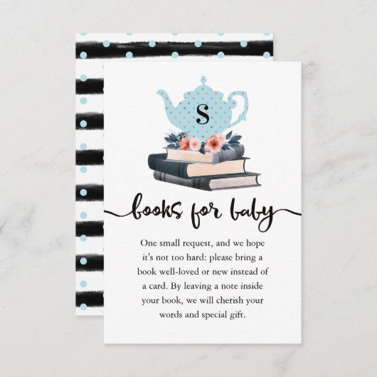 男の赤ちゃんブルーヴィンテージティーパーティー&ブックス エンクロージャーカード (正面/裏面)