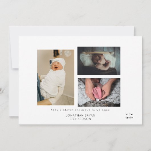 男の赤ちゃんブルー写真ウェルカム誕生のお知らせ 招待状 (裏面)