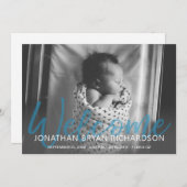 男の赤ちゃんブルー写真ウェルカム誕生のお知らせ 招待状 (正面/裏面)