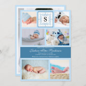 男の赤ちゃんブルー写真誕生アナウンスメントモノグラム 案内状 (正面/裏面)