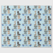 男の赤ちゃんブルー動物園の動物の名前を追加Giraffe Zebra ラッピングペーパー (フラット)