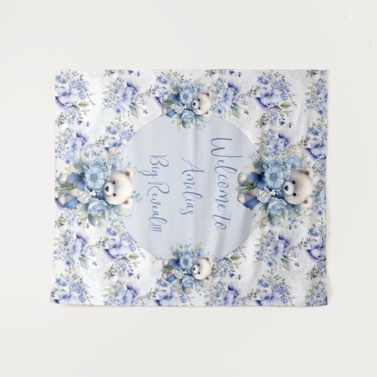 男の赤ちゃんブルー性別による写真の背景の表示 タペストリー (正面(横))