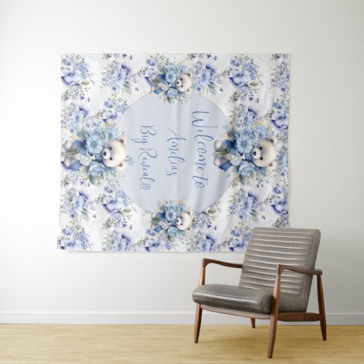 男の赤ちゃんブルー性別による写真の背景の表示 タペストリー (インサイチュ(横))