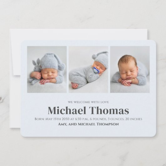 男の赤ちゃんブルー数々のフォト誕生のお知らせ (正面)