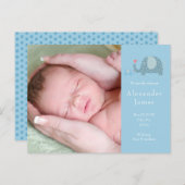 男の赤ちゃんブルー水玉模様ゾウフォト誕生 案内ポストカード (正面/裏面)