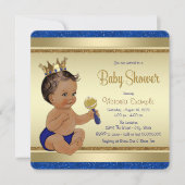 男の赤ちゃんブルー王室の金ゴールドエスニックプリンスベビーシャワー 招待状 (正面)