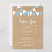 男の赤ちゃんブルー素朴バンティンバプテスマ《キリスト教》洗礼式や命名式 招待状 (正面)