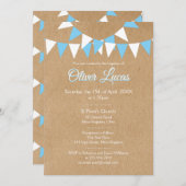 男の赤ちゃんブルー素朴バンティンバプテスマ《キリスト教》洗礼式や命名式 招待状 (正面/裏面)