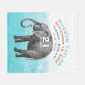 男の赤ちゃんブルー誕生レコード統計エレファント フリースブランケット (正面(横))