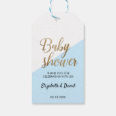 男の赤ちゃんブルー金ゴールドありがとうカップル赤ちゃんシャワー ギフトタグ (裏面)