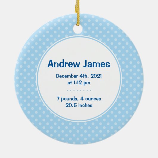 男の赤ちゃんブルー雪だるま初めてのクリスマス写真 セラミックオーナメント (裏面)