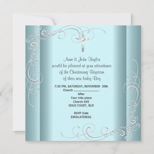 男の赤ちゃんブルー《キリスト教》洗礼式や命名式バプティスクロプリンス 招待状 (裏面)