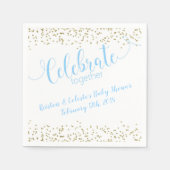 男の赤ちゃんブルー&金ゴールドジョイントフレンズお祝い スタンダードカクテルナプキン (正面)