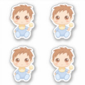 男の赤ちゃんブルーJumpsuitセットof 4 シール (正面)