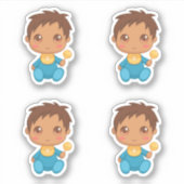 男の赤ちゃんブルーJumpsuitセットof 4 シール (正面)