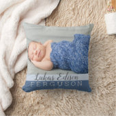 男の赤ちゃんブルーKeepsakeフォト誕生統計 クッション (ブランケット)