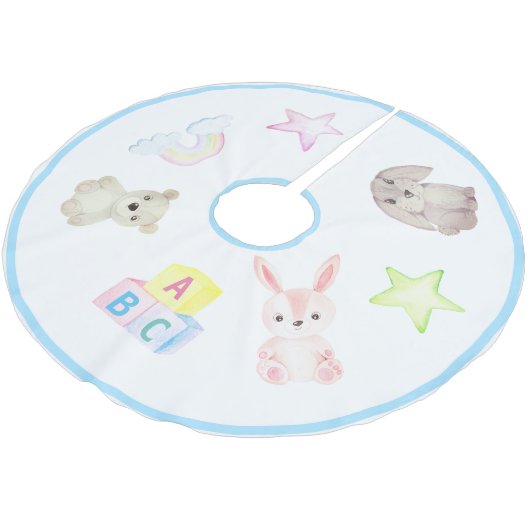 男の赤ちゃんブロックベアーラビットアニマルズクリスマス ブラッシュドポリエステルツリースカート (アングル)