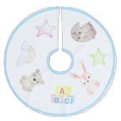 男の赤ちゃんブロックベアーラビットアニマルズクリスマス ブラッシュドポリエステルツリースカート (正面)