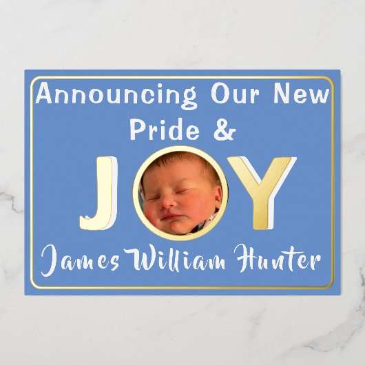 男の赤ちゃんプライド&ジョイフォイル誕生のお知らせ 箔招待状 (正面)